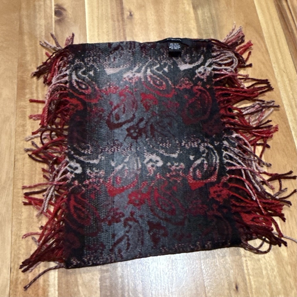 Cejon Paisley Infinity Scarf Wrap Burgundy Fringe Boho Western Y2K Dark Academia